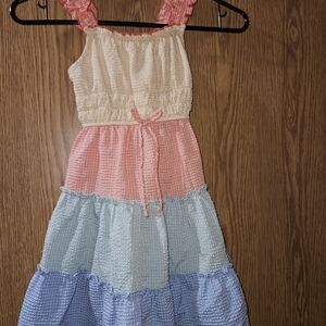 Jona Michelle Cream, Pink, and Blue Tiered Kids Dress
